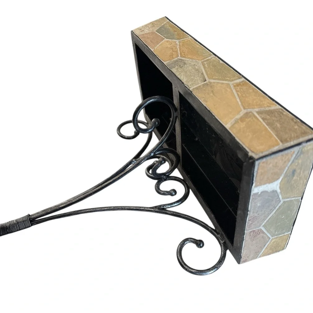 Ornate Vintage Stone and Wrought Iron Tan Brown Wall Mount Sconce Shelf (2 of 2)